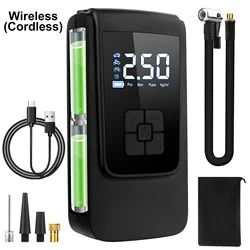Wireless Portable Air Pump with LCD Display - Electric Tire Inflator for Vehicles, Bicycles, and Balls (Black)