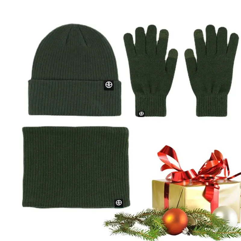 

Winter Knitted Scarf Hat Gloves Set Thick Warm Skullies Beanies Hats For Women Outdoor Cycling Riding Skiing
