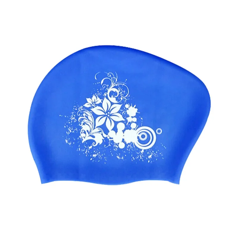 Long Hair Ear Protection Swimming Caps for Women Large Size Soft Silicone Swim Caps Floral Printed Swimming Cap Pool Accessories 5