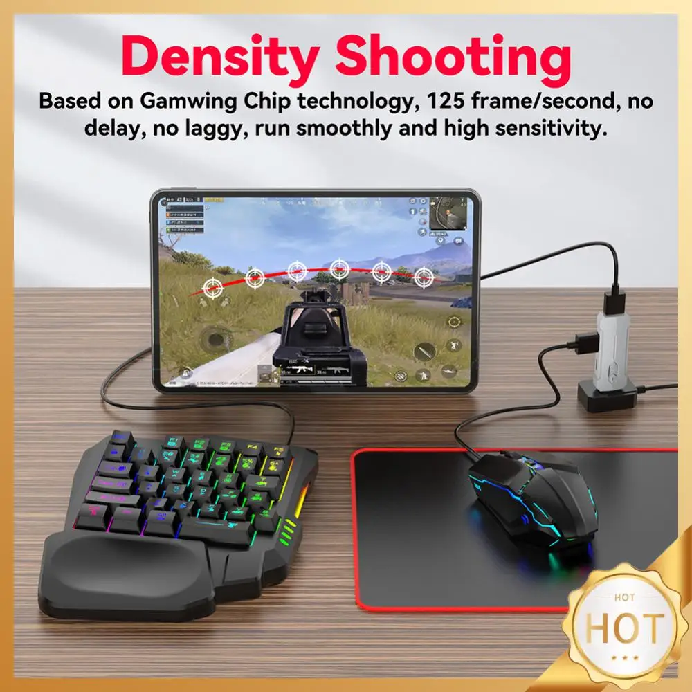 

Мобильный игровой контроллер 5 в 1, совместим с Bluetooth 5,3 для PUBG, проводная клавиатура с RGB-подсветкой и подставкой для запястья