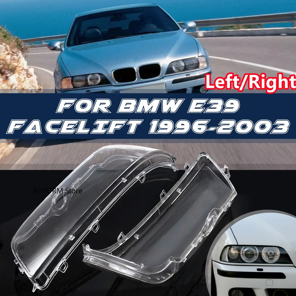L/R 4-Door Car Headlight Lens Cover For BMW E39 facelift 1996-2003 63128375301 63128375302 Headlight Cover Shell
