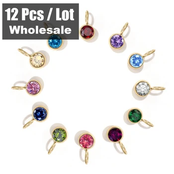 12PCS Birthstone Pendant 12 Months Color Stone DIY Accessories for Necklace Stainless Steel Jewelry Birthday Gift Wholesale 1