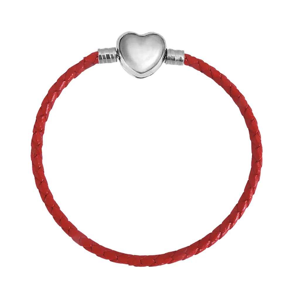 

Free Shipping Fashion Women Lover Bracelet Bangle Leather Chain With Love STAINLESS STEEL Clasp Pan Bracelet Bead Charms Bracele