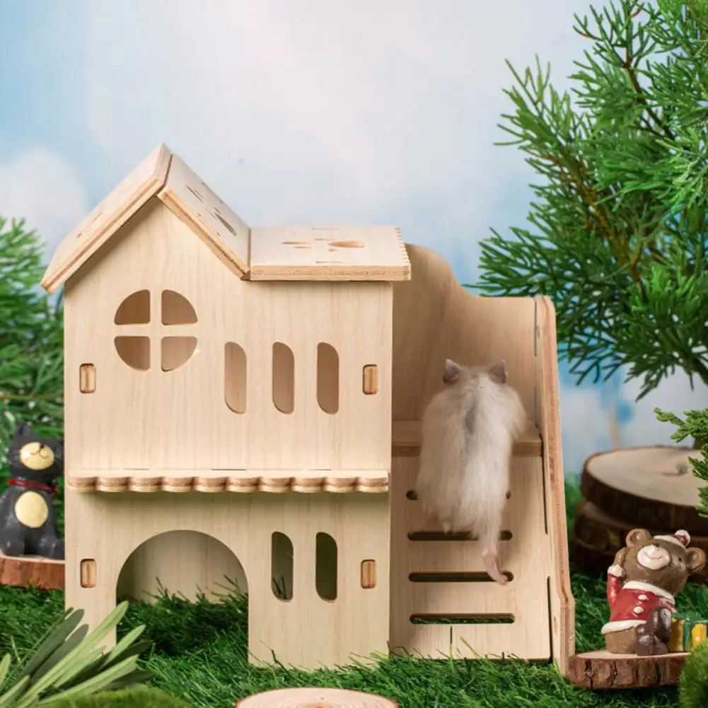 Hamster Wooden House Swing Sleeping Nest Multi-Holes Breathable Double Layer Toy