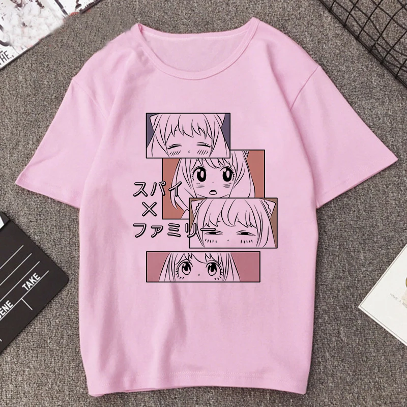 thumbnail image 1 of Camiseta estampada de Manga Anya Forger para mujer, remera de Anime Rosa divertida de la familia Spy X, playera informal Harajuku de Manga corta para mujer, 1 of 5