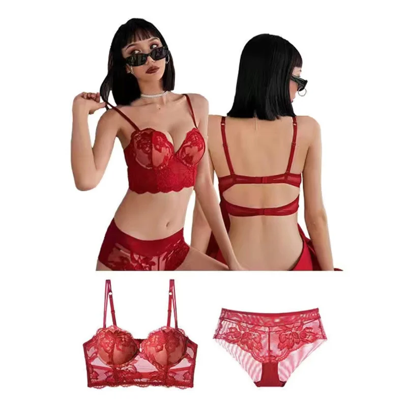 Ensemble Femme 2 Pièces White Bra and Panties Sets for Women Sexy Lingerie Set Push Up Underwire Lace Bras Lenceria Femenina