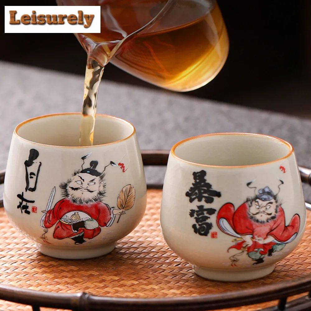 130ml Lucky Rich Ru Kiln Porcelain Teacup Large Capacity Tasting Tea Bowl Cute Water Jug Funny Coffee Mug Chazhan Kung Fu TeaSet
