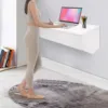 Floating Desk with Pull Out Drawer, Wall Mounted Laptop Computer Write Study Table Multifunctional Workstation Office Organizer 5