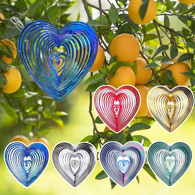 Fém 3D-S Szív Alakú Forgó Szélcsalád Szél-Fordulás Szerelmi Szél Hangjelző Forduló Medál Kültéri Kert Beltéri És - Image 4