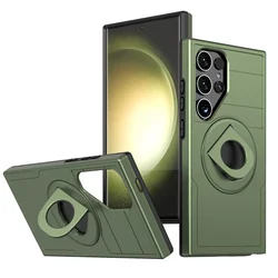 Heavy-Duty Armored 2-in-1 Fall-Proof Phone Case with Magnetic Ring Stand for S24Ultra (Light green)
