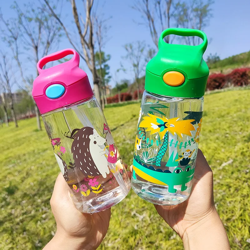 450ml Kids Water Bottle With Straw BPA Free Children Drinking Kettle Healthy Plastic Portable