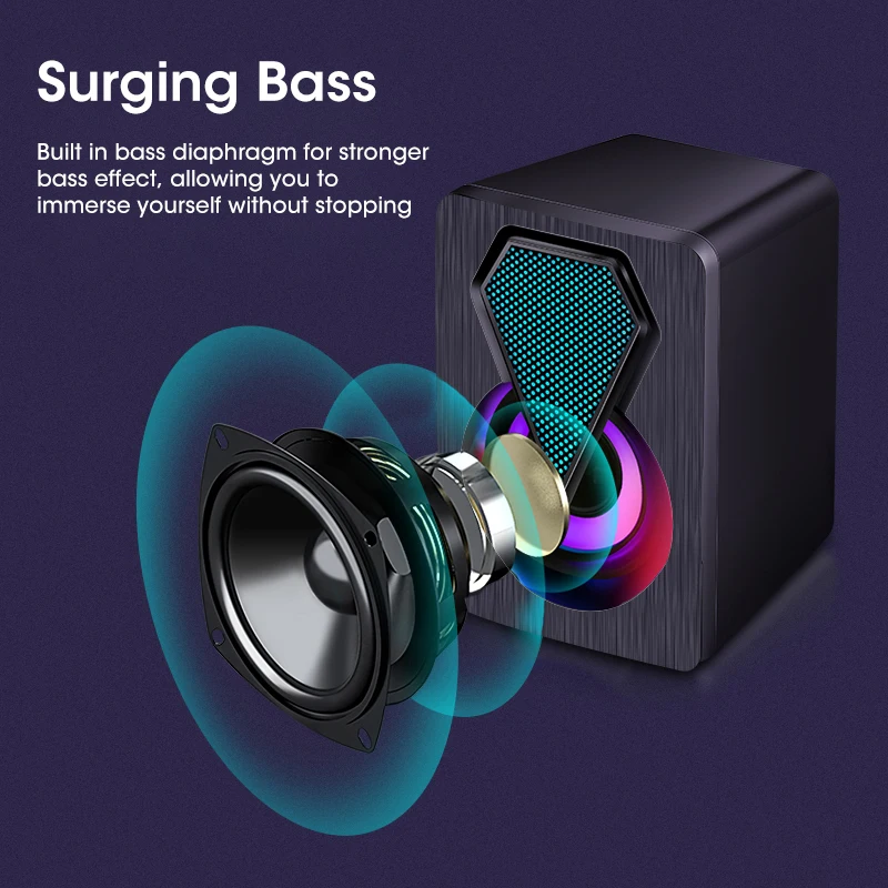 Niye USB Powered Speaker Portable MiniSubwoofer With RGB Lights Volume Control 3.5mm AUX-in HiFi Stereo Sound Desk Audio System