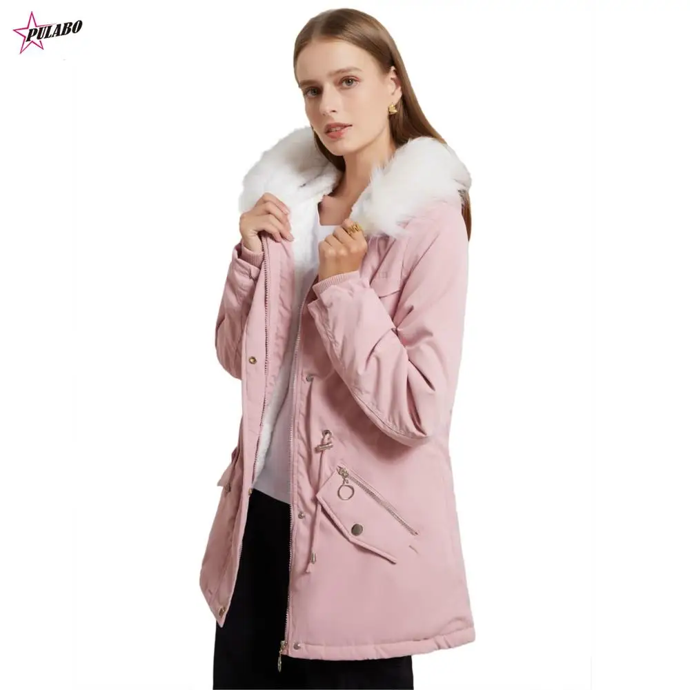 

PULABO Parka Coat Women Plus Size Medium-Length Thickened Cotton Jacket Women Warm Loose Winter Outerwear with Faux Fur Collar