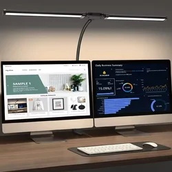 Dual-Head LED Desk Lamp with Adjustable Brightness and Eye-Caring Light Modes (Double-Head Black)