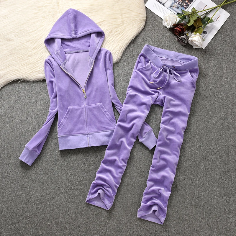 Women's Velvet Tracksuit Two Piece Set 2025 Spring Autumn Women's Zipper Jacket and Slant Pockets Pants Casual Outfit 4