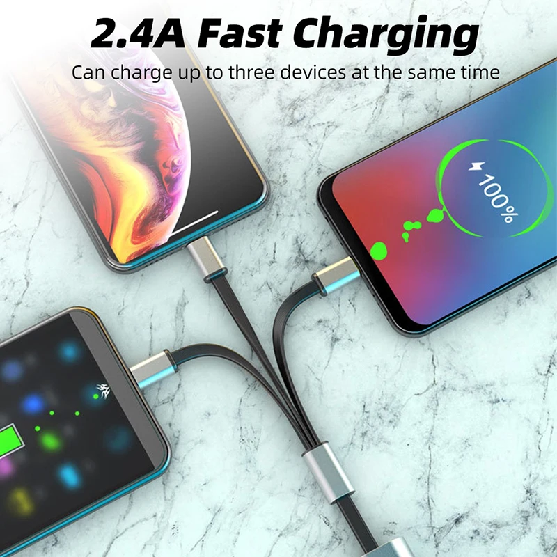 마이크로 USB C 타입 충전 케이블, 확장 가능, 고속 충전, 3A, 3 인 1