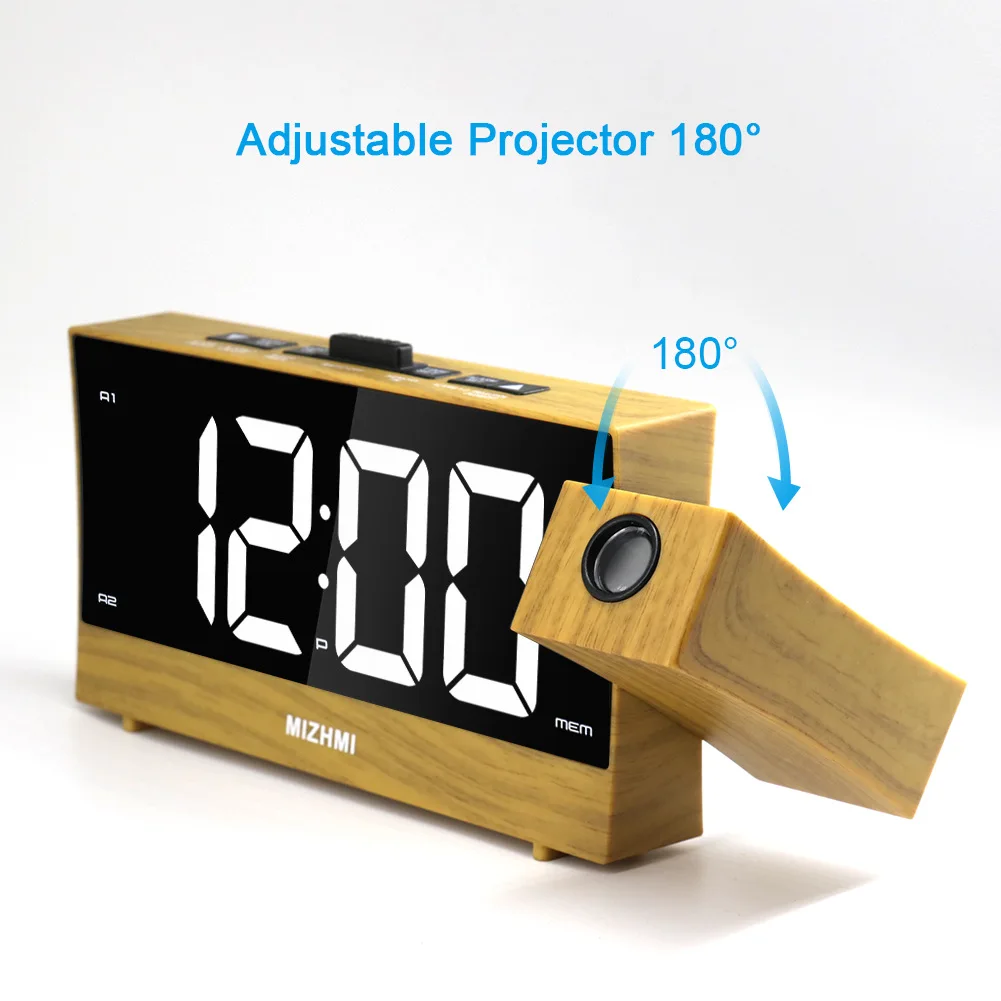 Projection Electronic Alarm Clock Radio Wooden Projection Alarm Clock