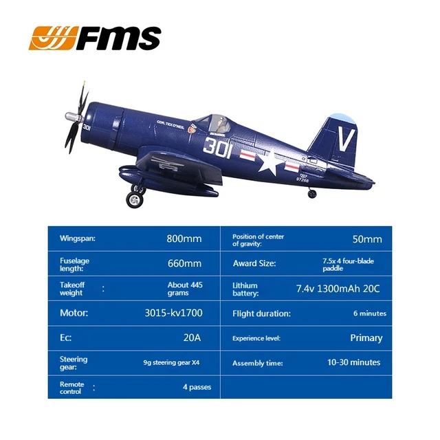 Fms 800mm F4u Pirate Fixed Wing Rc Airplane Model World War Ii Theme Electronic Remote Control Aircraft Toy For Adults 3