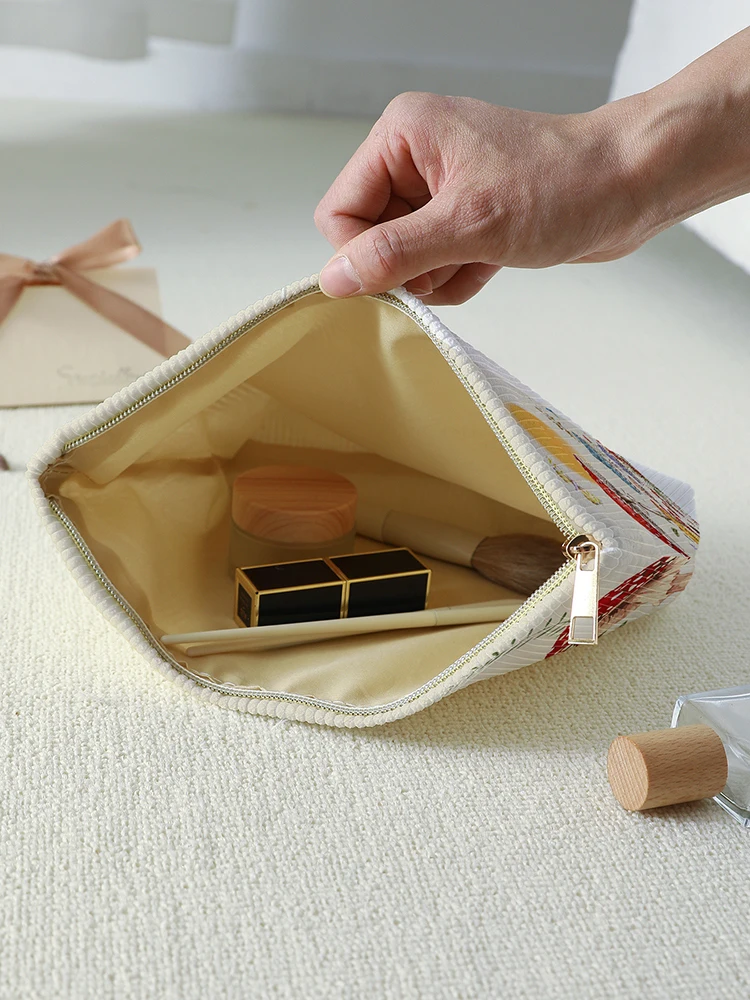 1 mushroom butterfly printed makeup bag, cute fairy tale style, multifunctional storage bag, travel makeup bag