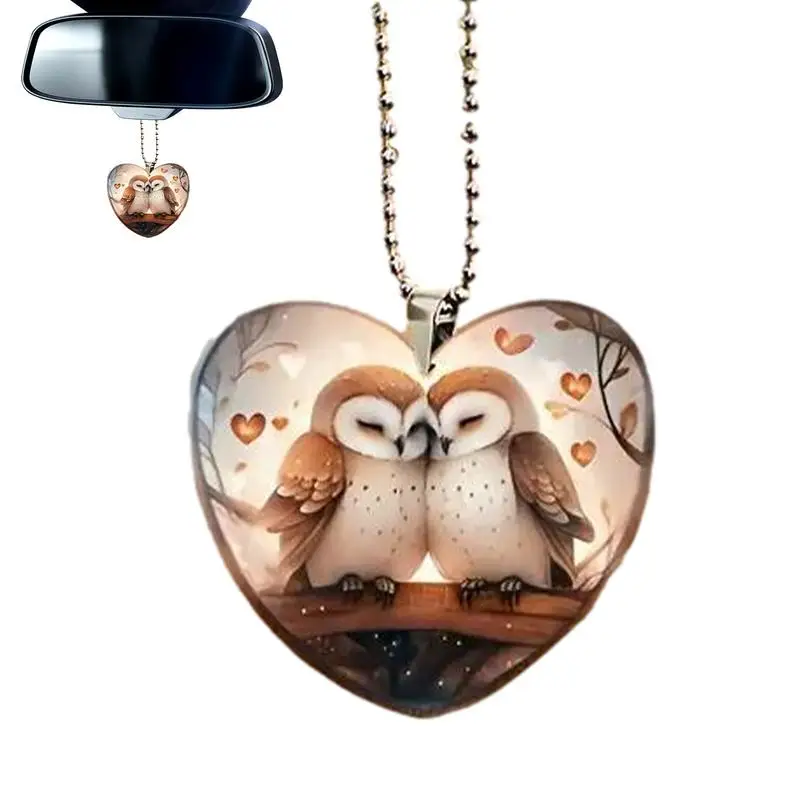 

Valentine's Day Ornament 2D Acrylic Owl Heart Shaped Ornaments Double-Sided Printing Car Interior Decorations Valentine's Day