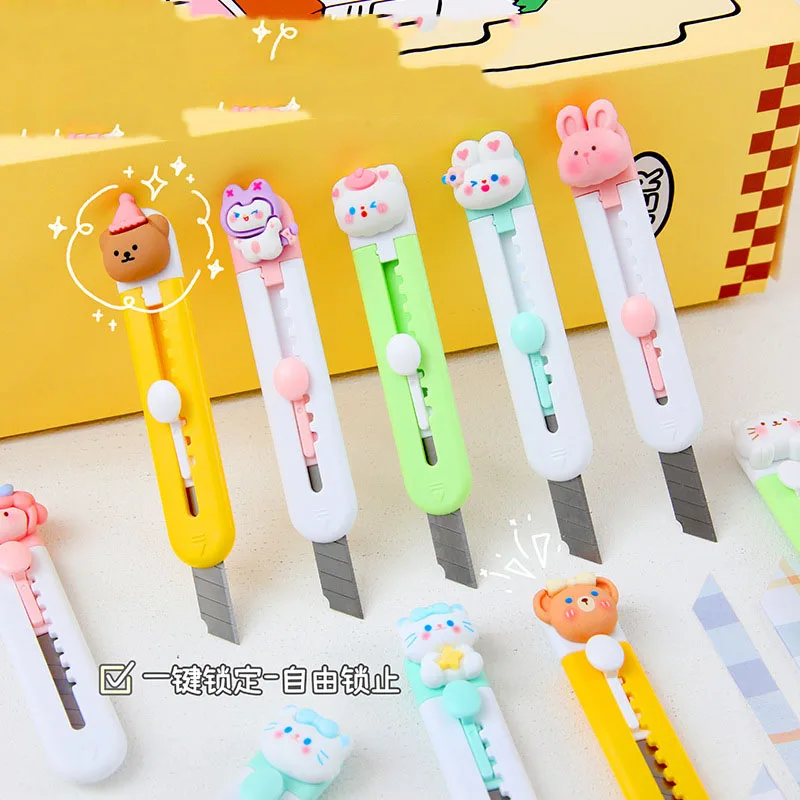 40-pcs-lot-creative-rabbit-bear-animal-utility-knife-scissors-cute-paper-cutter-cutting-paper-razor-blade-office-school-supplies