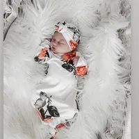 Baby Swaddle Blanket and Bandana Donut/Ruffle Hat Newborn Cotton Swaddle Wrap Set 2 Piece Set 2