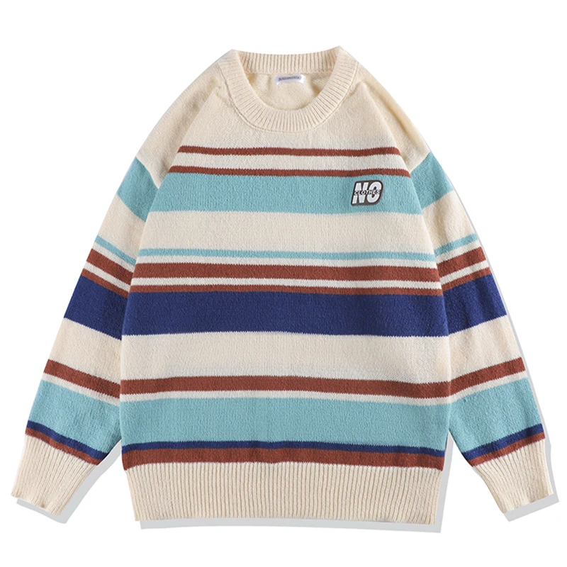 

Autumn Men Knitted Jumper Sweaters Hip Hop Rainbow Striped Knitwear Streetwear Harajuku Fashion Casual Pullovers Knit Clothing