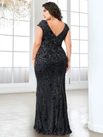 Plus Size Elegant Blue Evening Dress For Women 2024 Luxury Long Mermaid Formal Sequins V-neck Prom Wedding Party Gown - Image 2