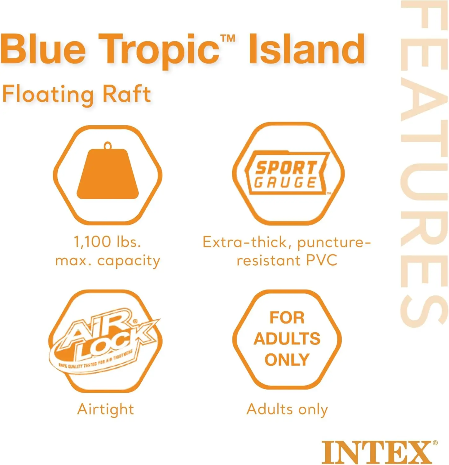 Blue Tropic Inflatable 5 Person Raft or Swimming Pool Island Water Floating Lounger Raft with Backrests, Built in Cooler, and 4