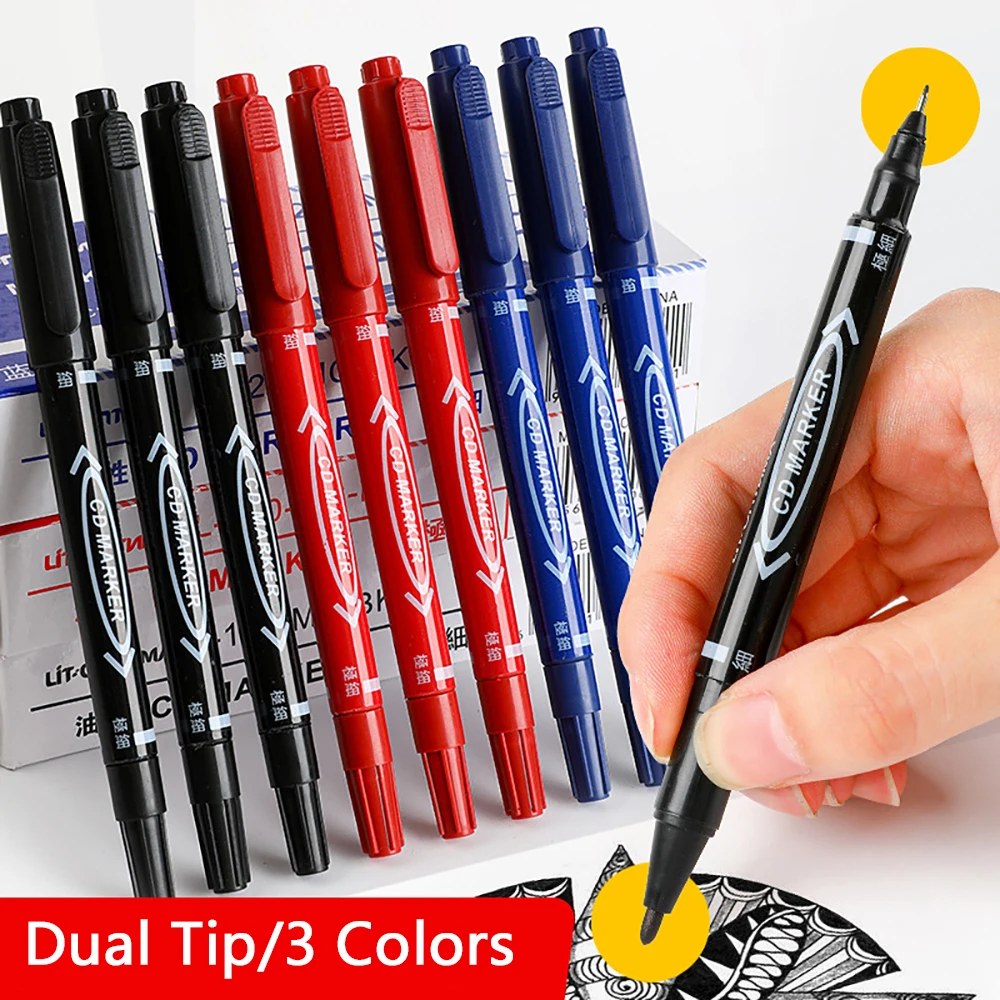 4/10 Pcs markers pen Dual Tip Permanent Paint Marker Pen Black/Blue/Red Ink For Wood Stone Metal Glass Doodling Graffiti