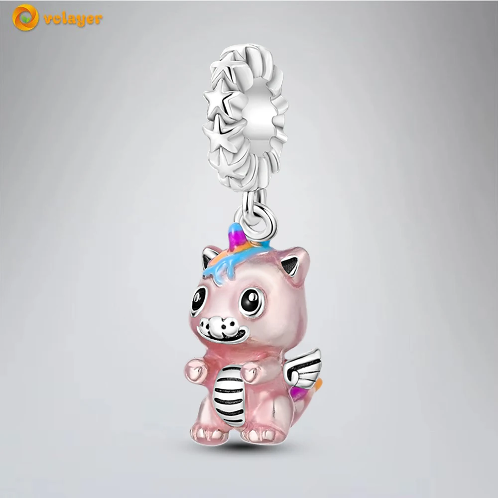 

Volayer 925 Sterling Silver Beads Cute Unicorn Baby Dangle Charm fit Original Pandora Bracelets for Women DIY Jewelry