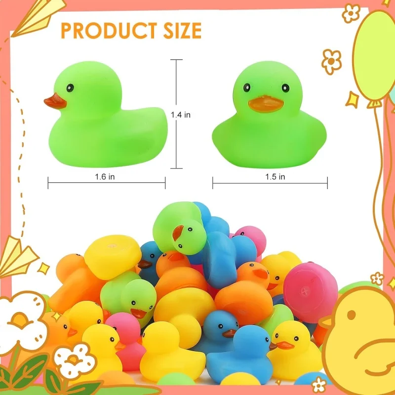 50 PCS Rubber Duck Bath Toys Multicolor Bath Ducks Bulk Float Duck Baby Bath Toy for Shower Birthday Party Favors Gift 2