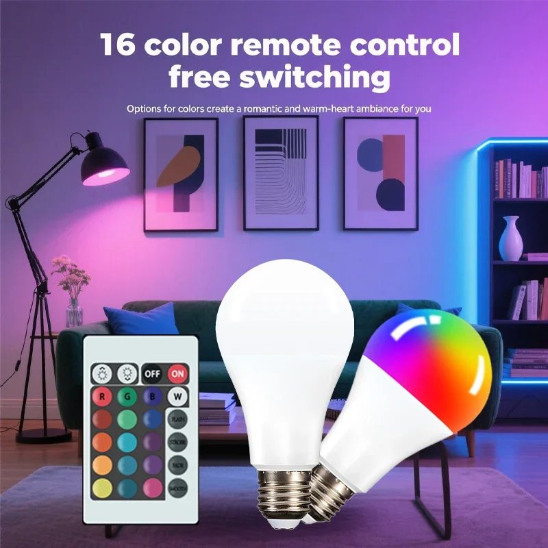 LED Bulb AC 220V E27 RGBW IR Remote Control Changeable Colorful RGB White Ampoules Spotlight