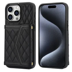 Designer Crossbody Phone Case with Card Slot Holder - iPhone 13 Mini (Black)