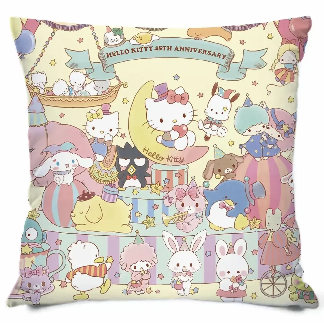 Sanrio Pillowcase Cartoon  Kuromi Printed Cushion Cover Cute Girly Heart Sofa Bedroom Bedside Cushion Pillow Car Waist Cushion
