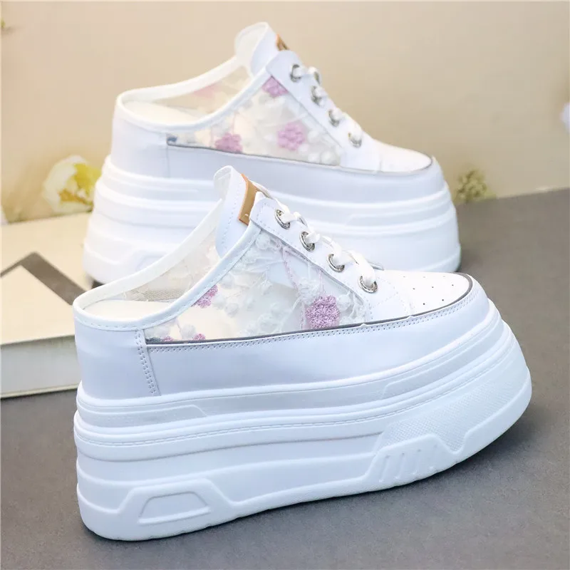 

High Heeled Women's Sandals with Breathable Mesh, Embroidery Thick Sole and Round Toe for Summer designer sandals