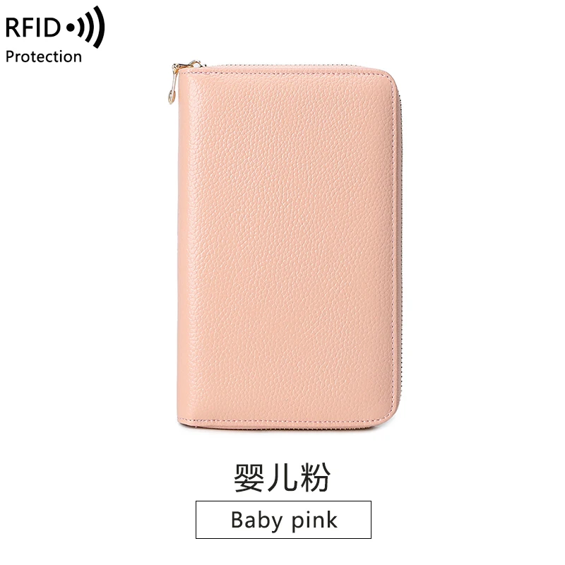 RFID Anti-Theft Cowhide Leather Wallet - Premium Long Passbook Clutch with Large Capacity