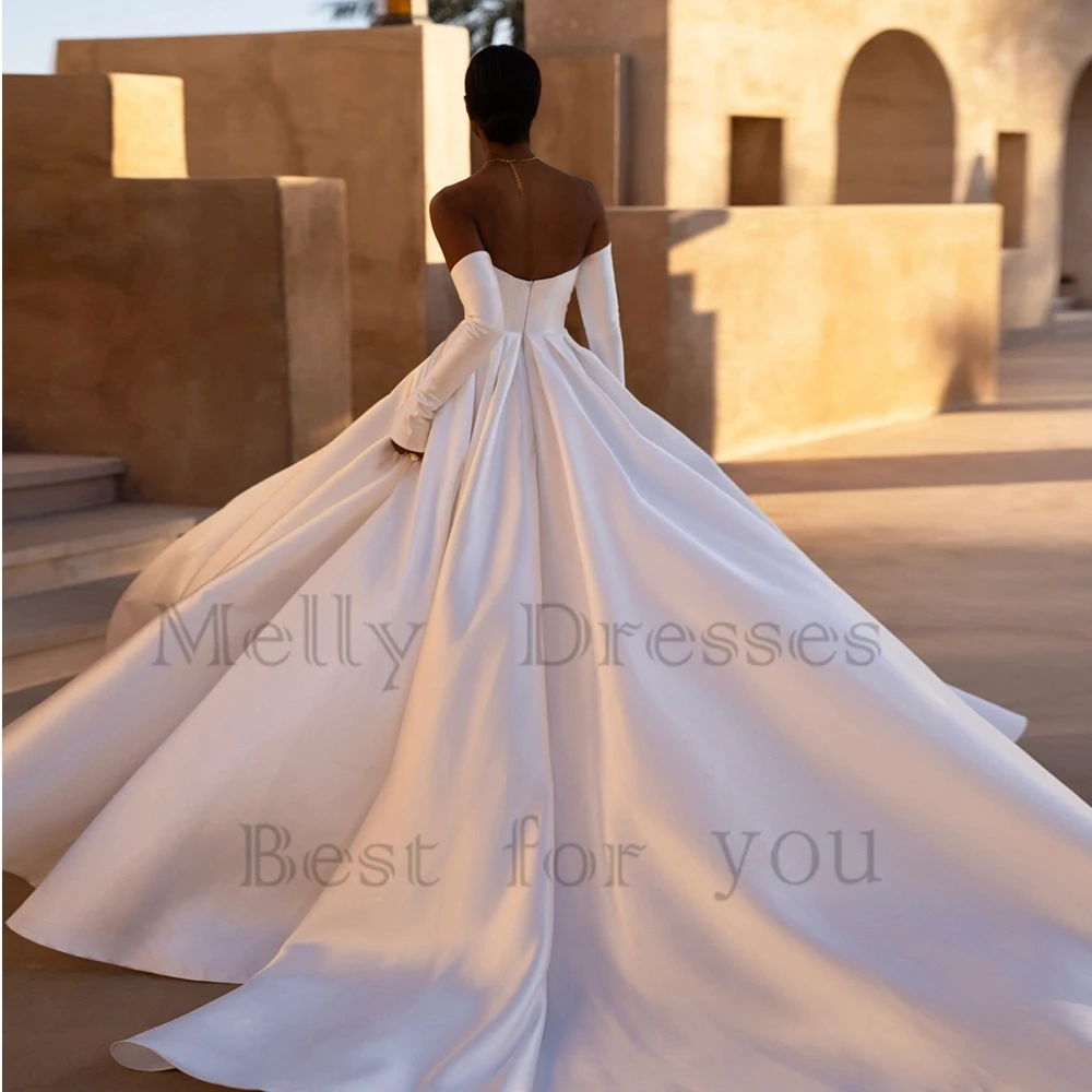 Modern Strapless Wedding Dresses with Satin 2024 Side Slit Bridal Gowns for Women 2025 Court Train Summer Vestido De Novia New 2