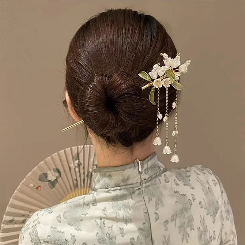 Korean Version of Hairpin Step Shake Hair Ornament Women's Hairpin New Chinese Antique Style High-End Sense Pan Hair Pouch fresh hairpin han chinese clothing step shake side clip imitated jade white flower coiled hair antique hair jewelry ll 17