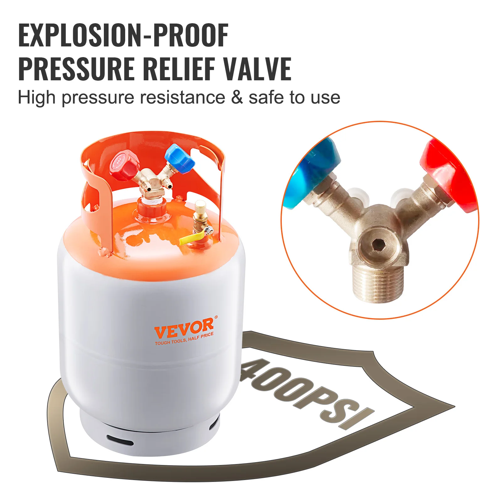 VEVOR Refrigerant Recovery Tank, 30 LBS Capacity, 400 psi Portable Cylinder Tank with Y-Valve for Liquid/Vapor, for R22/R134A 4