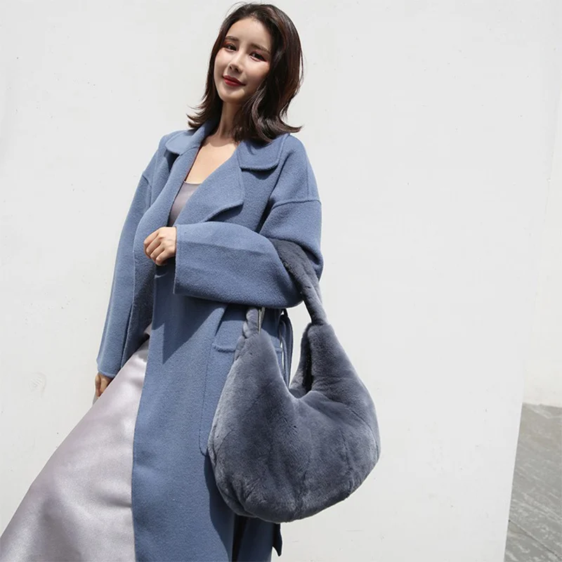 Import Rex Rabbit Fur Dumpling Bag New large Capacity Women's Shoulder Bag Fashion Trend Fur Bag Leisure Sports Bag