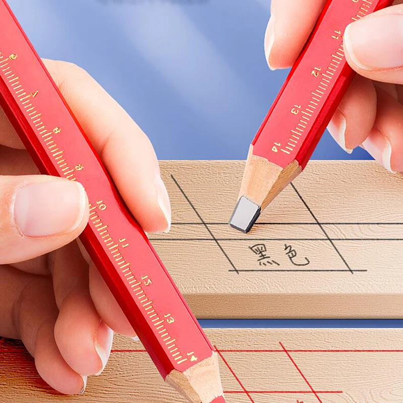 Woodworking Thick Core Pencils with Scale - 12-Pack in Black/Red