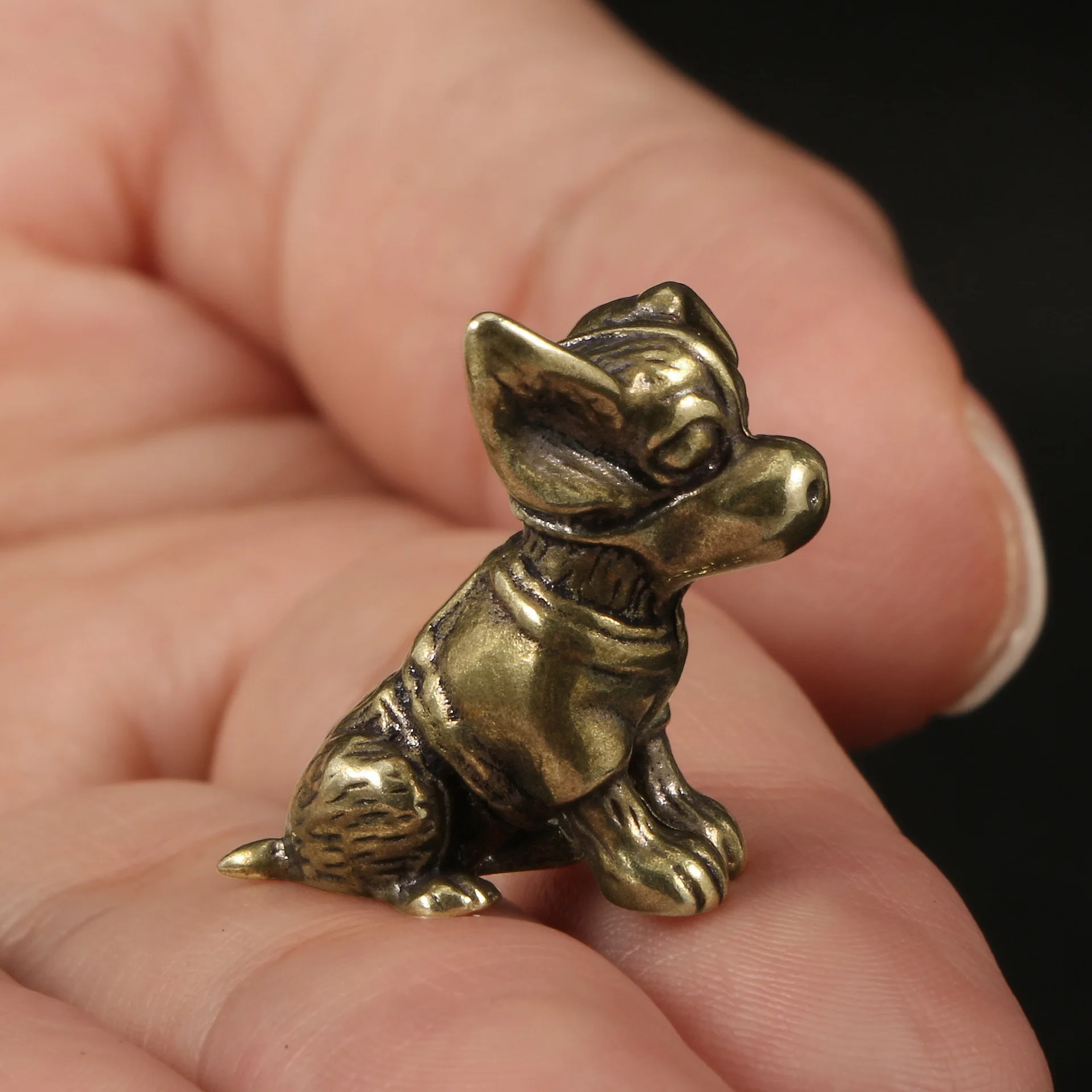 Small Dog Handmade Copper Carving Solid Copper Brass Ornament Cute
