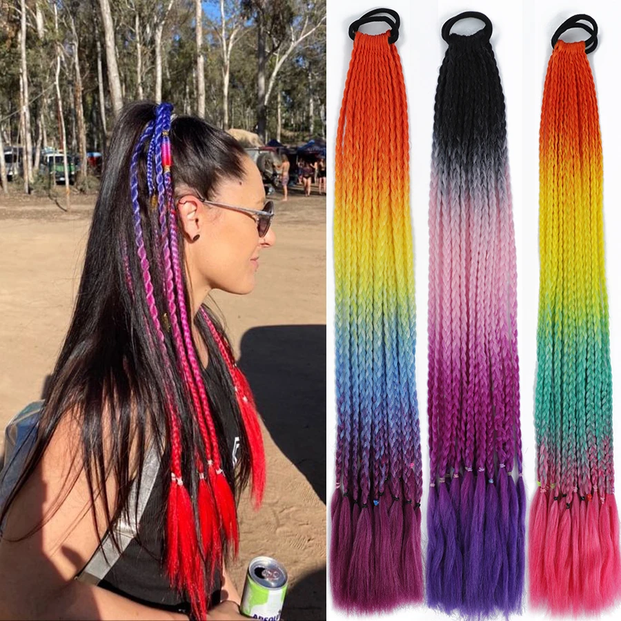 Festival Braid Extensions, White Dreadlock Ponytail Wig Bubble