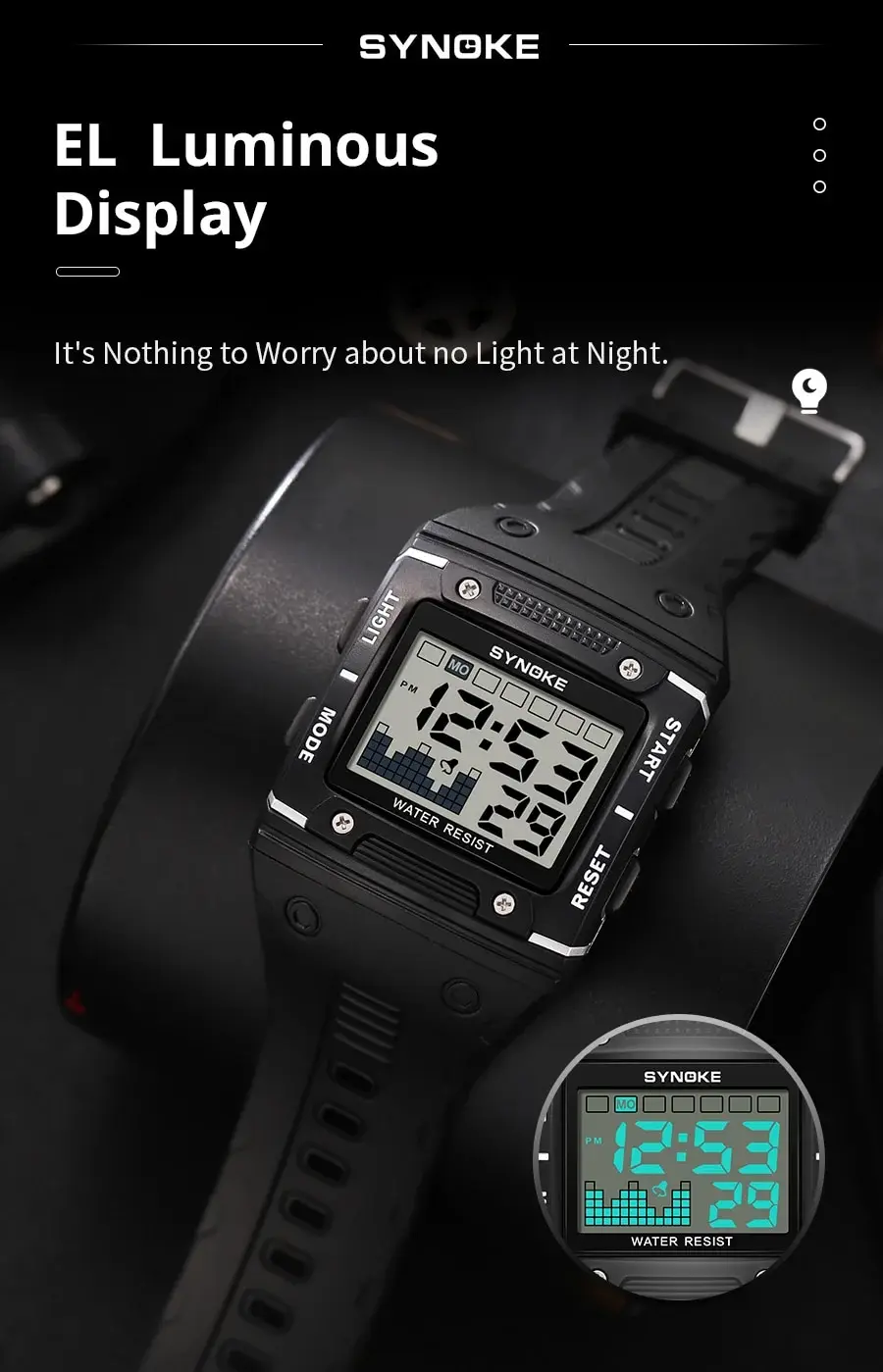 Sa6e2e01f25c740e6b9906a404c24949aK Digital Watch Men Sports Electronic Watch Waterproof Night Glow Large Screen Square Student Watch Outdoor Running Camping Mallzona
