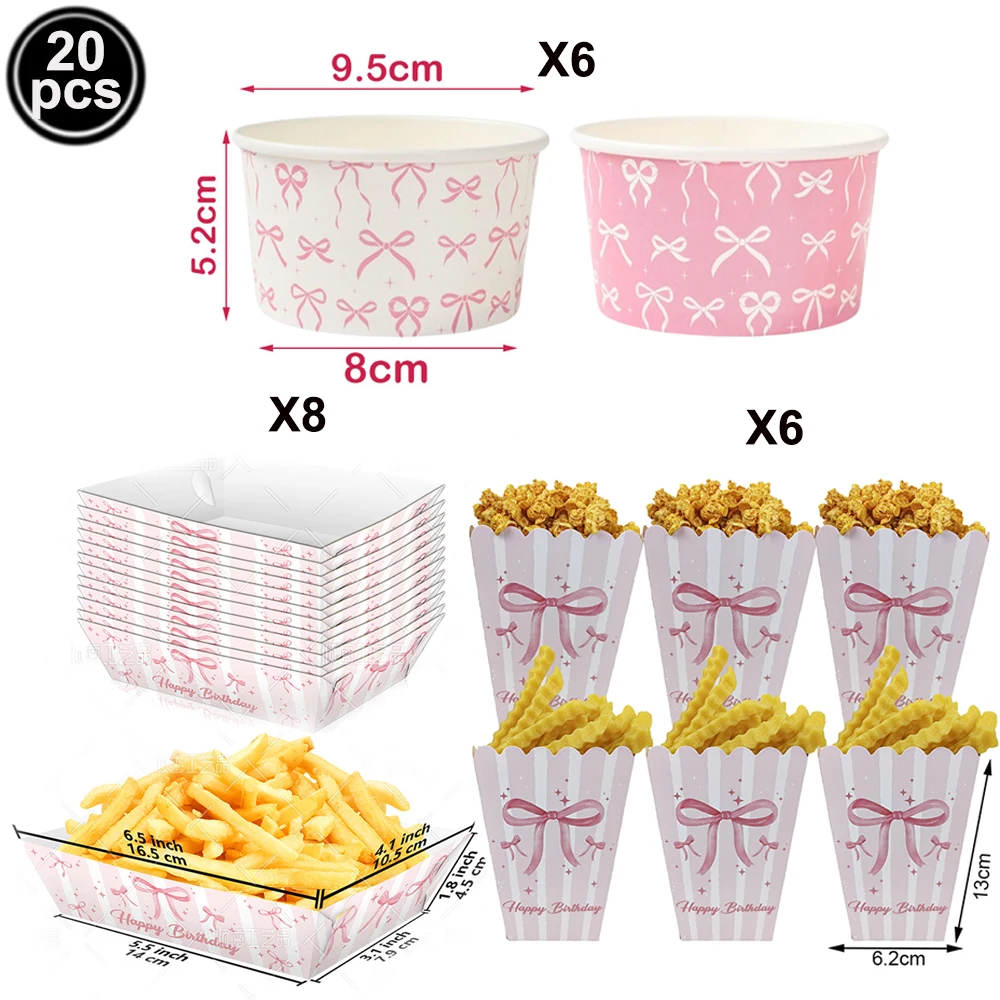 Pink Bow Birthday Party Tableware Set - Plates, Cups, and Napkins
