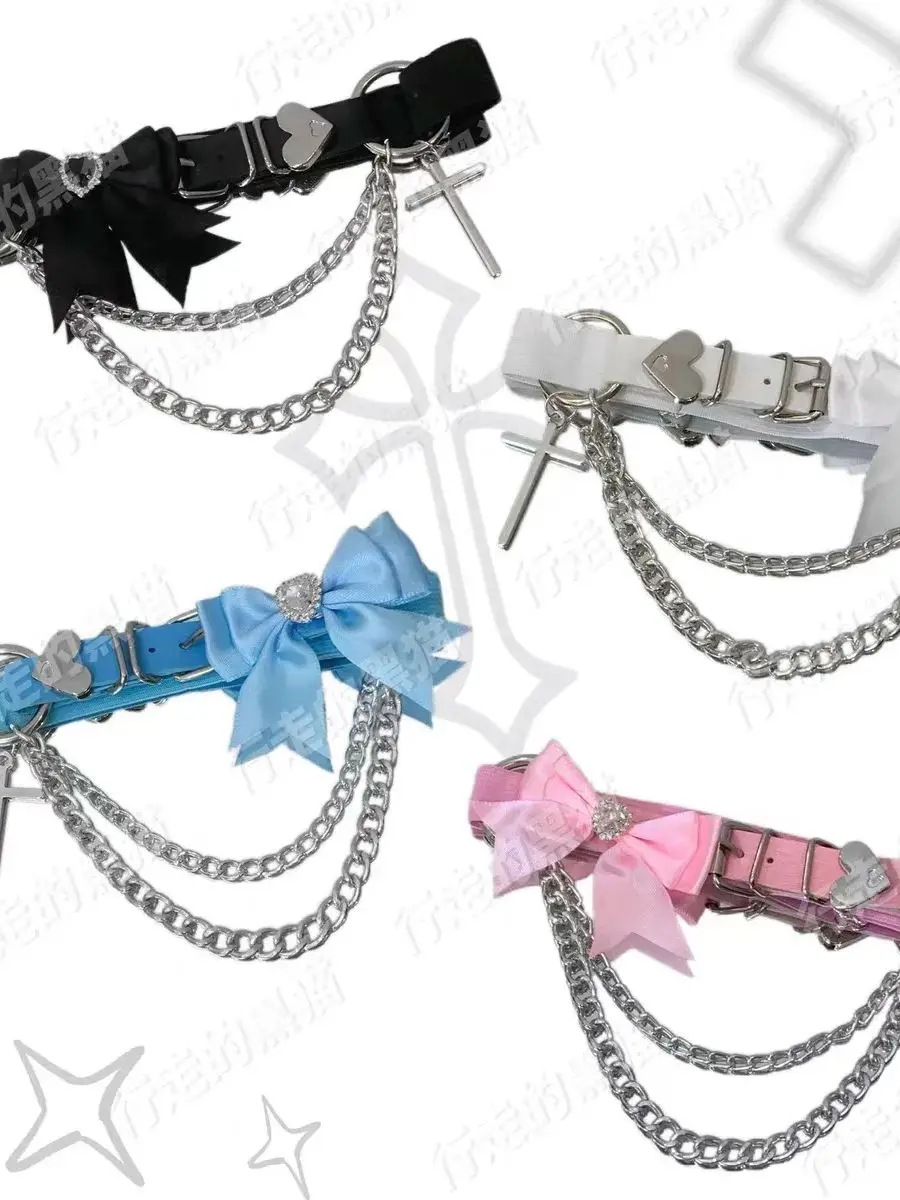 Cosplay Maid Girl rosa Spitze Leder Beinring Gothic Schleife Oberschenkel Ring Strumpfgürtel Lolita Zubehör – Detail 1