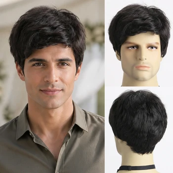 Parrucca realistica e soffice da uomo Natural Handsome, parrucca corta da 10 pollici per uomo, parrucca sintetica ideale per giochi di ruolo e cosplay