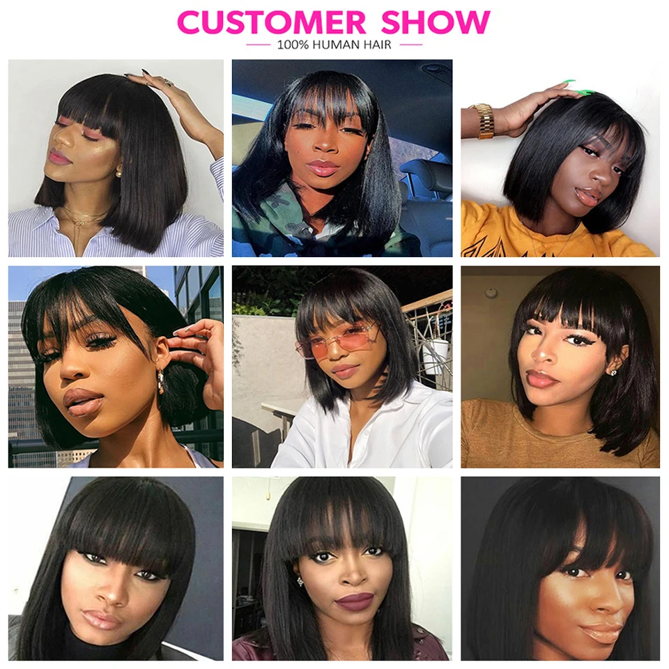 Ombre Straight Human Hair Wigs Brazilian Remy Hair Short Bob Wig With Bangs 4/27 Honey Blonde Full Machine Wigs Yepei