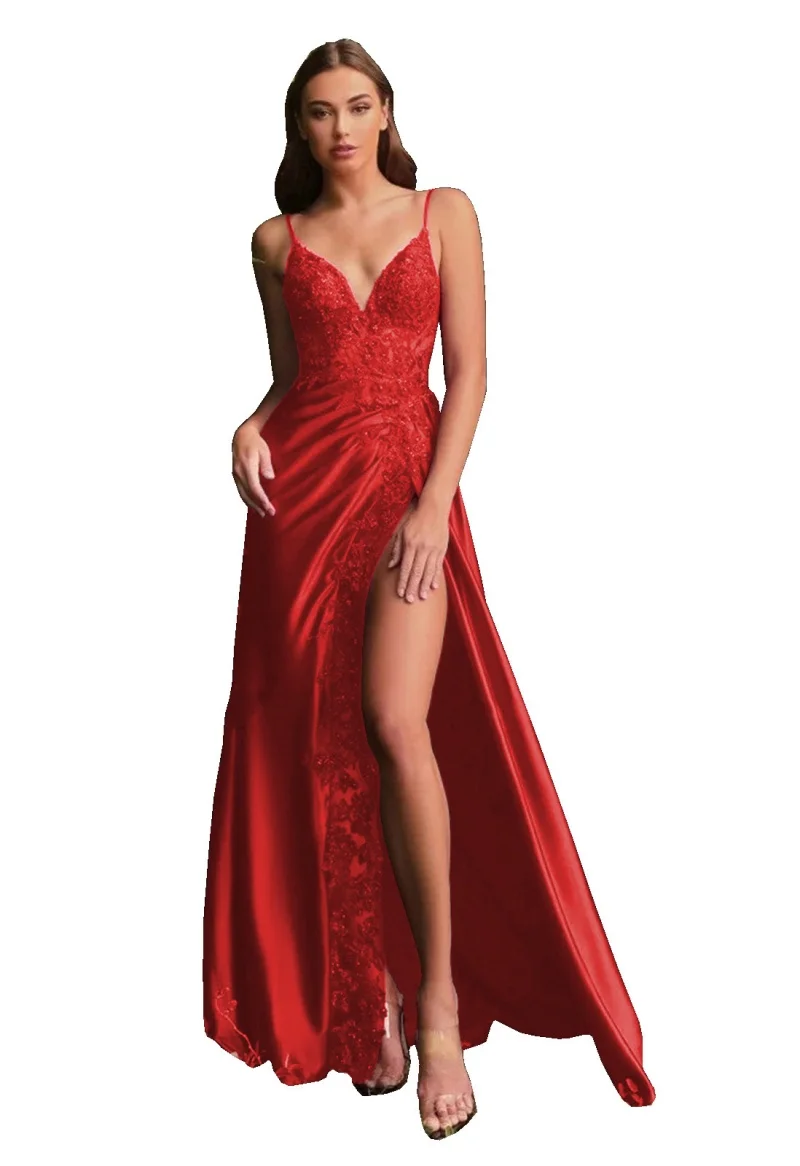 فساتين حفلة موسيقية مزينة بالساتان للنساء مع فتحة...